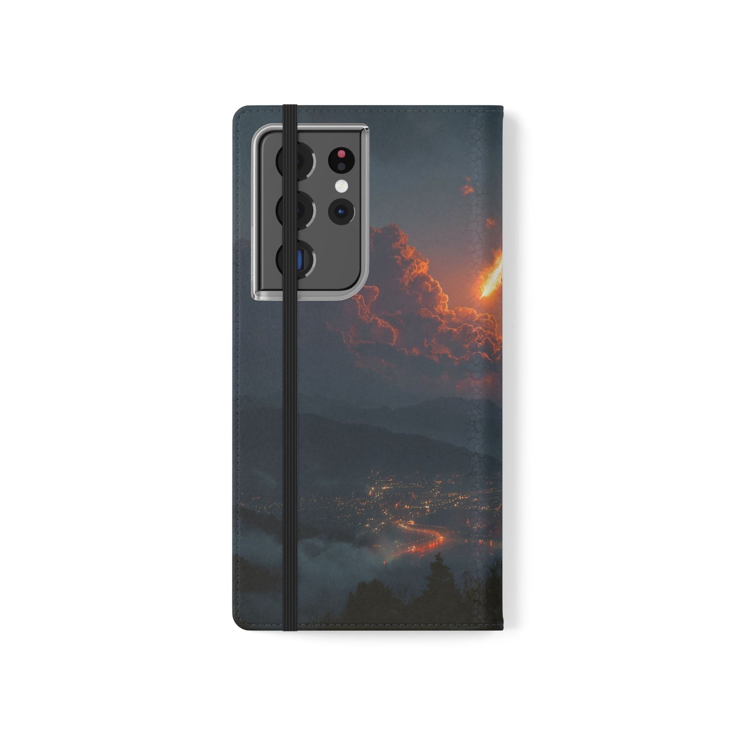 Meteor Over Valley Flip Cases – Crimson Sky Sentinel Cover