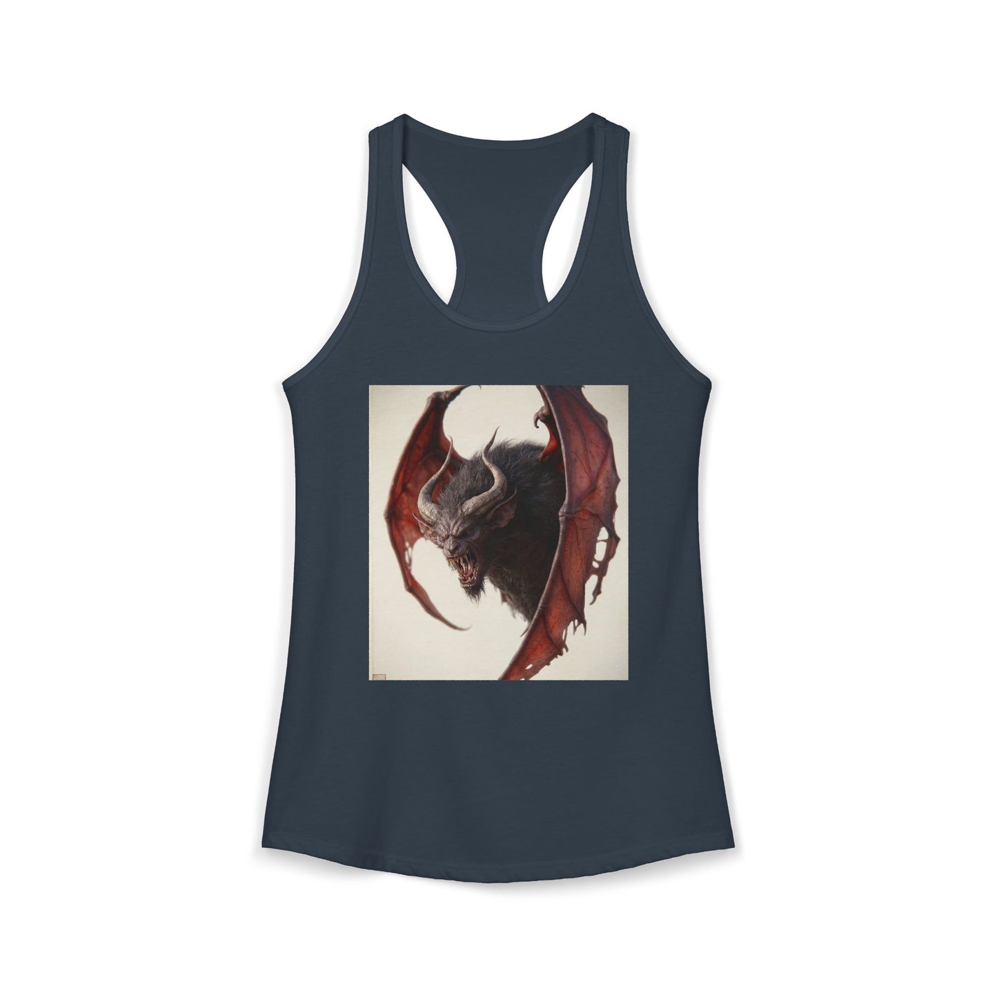 Crimson Winged Demon Tank – Fiery Horned Beast Graphic Women's Ideal Racerback Tank