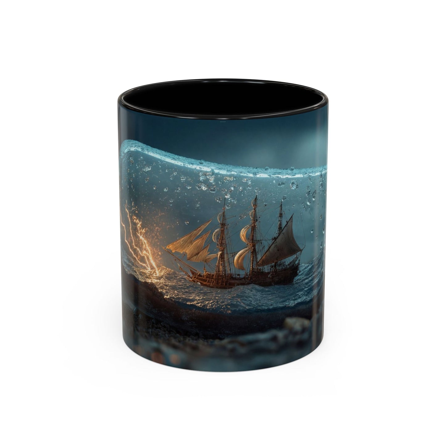 Stormbound Galleon Accent Coffee Mug (11, 15oz) – Bottle of Sea and Lightning