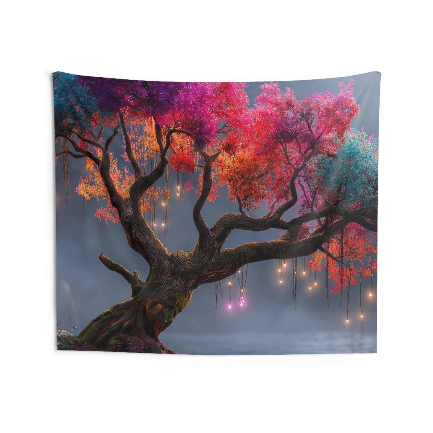 Chromatic Dream Tree Indoor Wall Tapestries – Moonlit Spectral Canopy