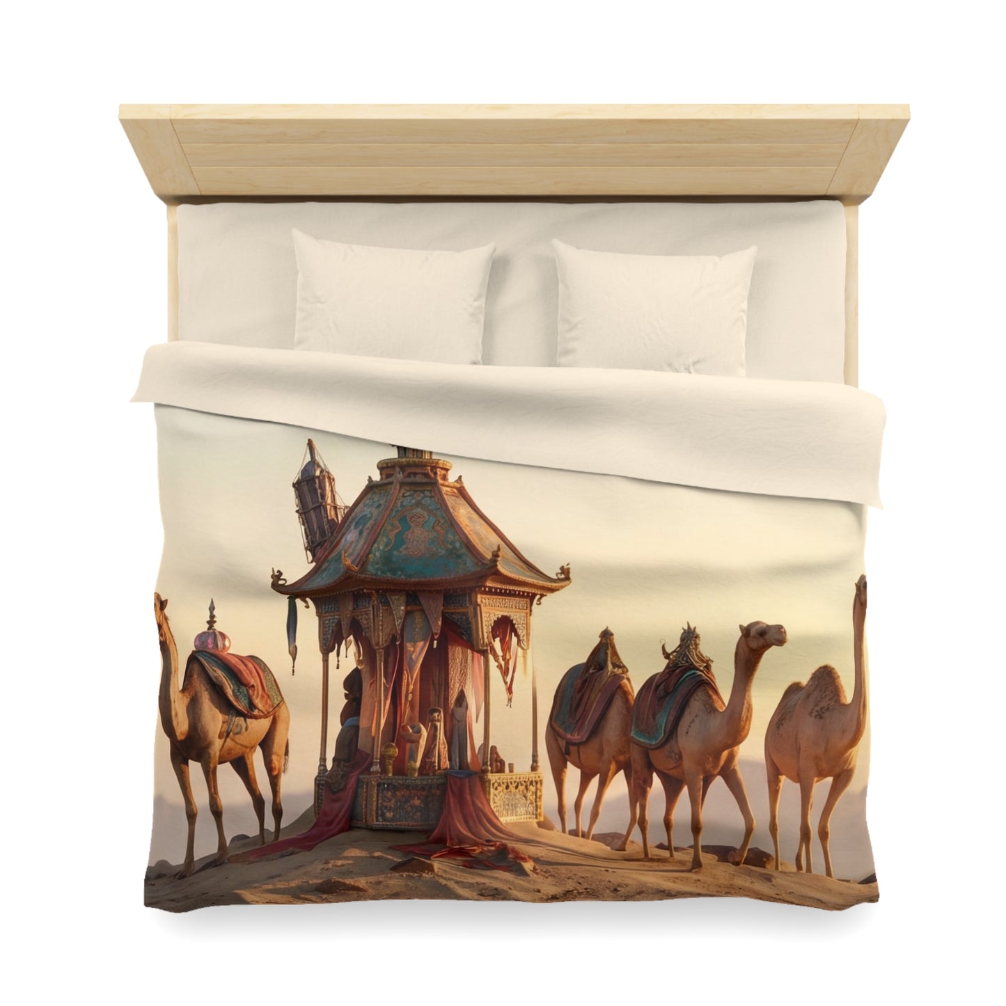 Desert Mirage Duvet Cover – Golden Dunes & Ornate Caravan