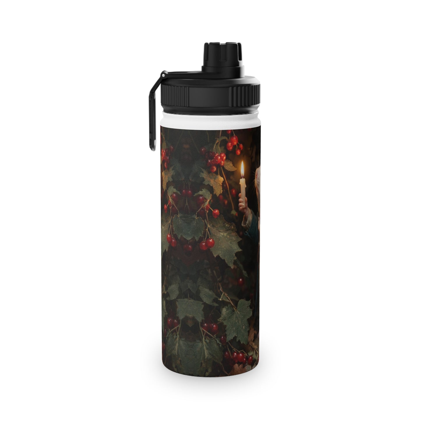Candlelit Rat Forager Stainless Steel Water Bottle, Sports Lid – Autumn Berry Harvest