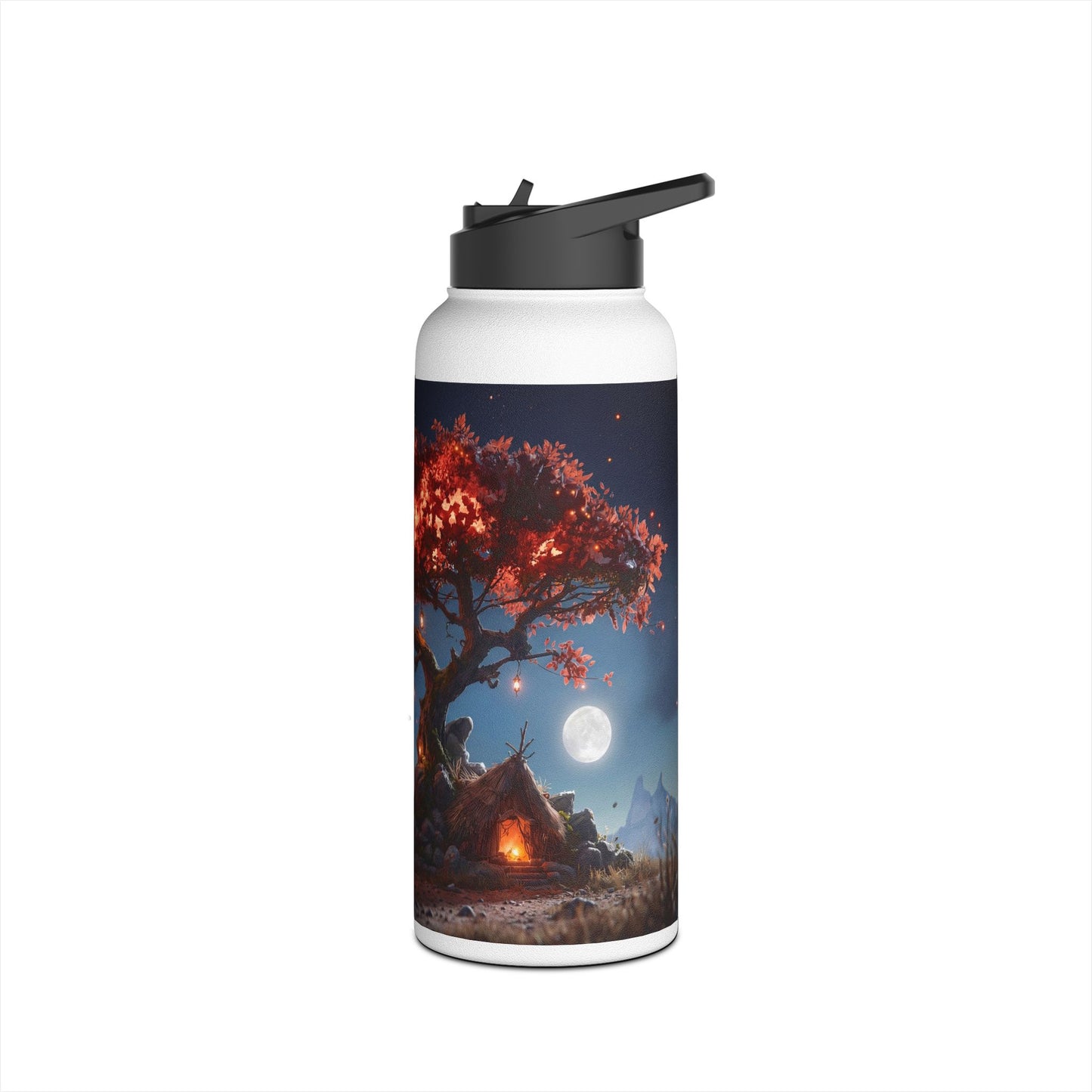 Whispering Ember Tree Water Bottle – Moonlit Campfire Sanctuary