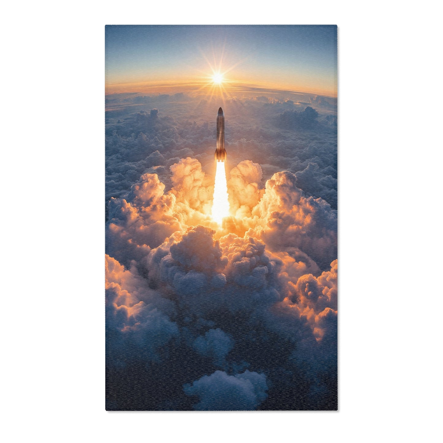 Rocket Ascension Area Rugs – Sunburst Through Clouds Launch Scene