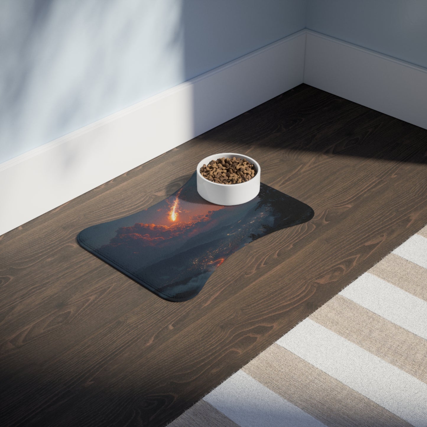 Meteor Over Valley Pet Feeding Mats – Fiery Trail Across Twilight Hills