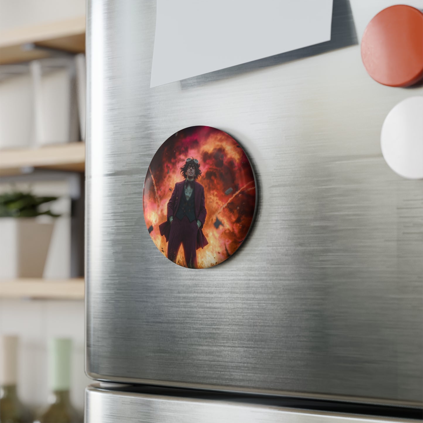 Explosive Gentleman Button Magnet, Round (1 & 10 pcs) – Crimson Sky Aftermath
