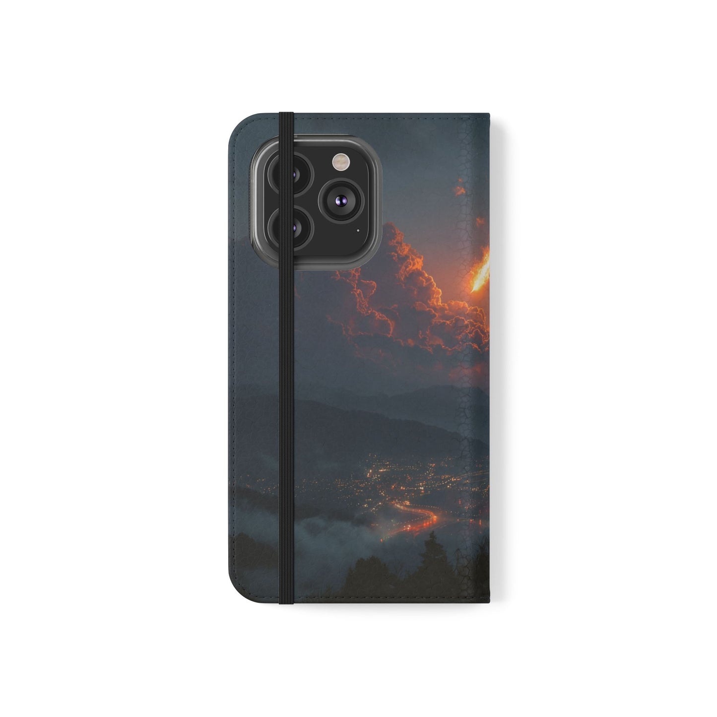 Meteor Over Valley Flip Cases – Crimson Sky Sentinel Cover