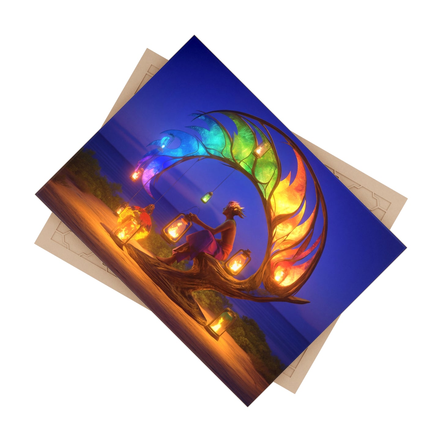 Rainbow Phoenix Lantern Tile – Twilight Sanctuary for the Soul