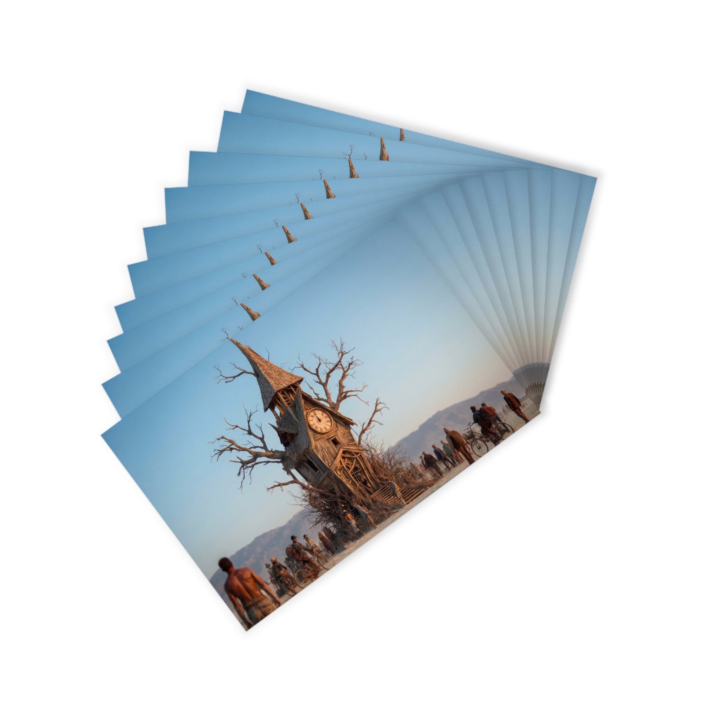 Wooden Clock Tree Postcards (10pcs) – Desert Guardianship Scene