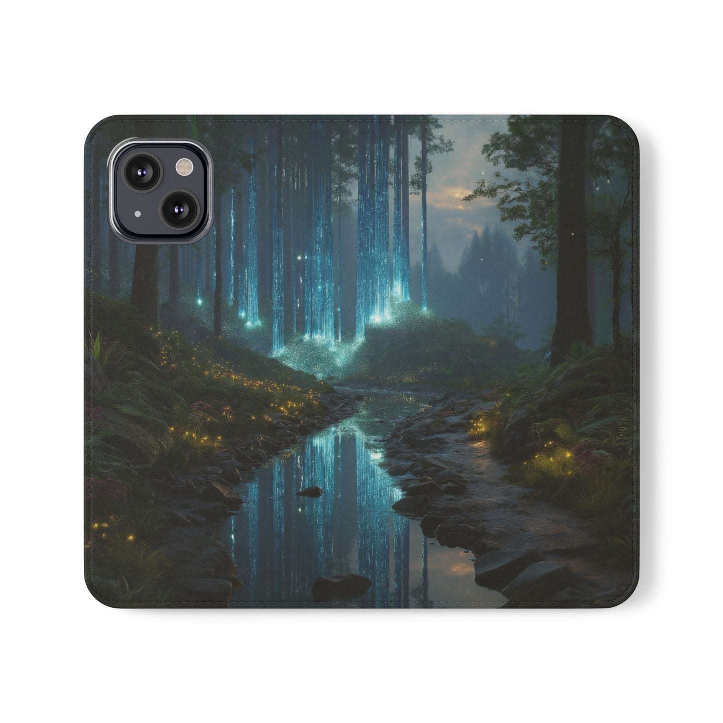 Bioluminescent Forest Flip Cases – Cyan Lightfall Stream Cover