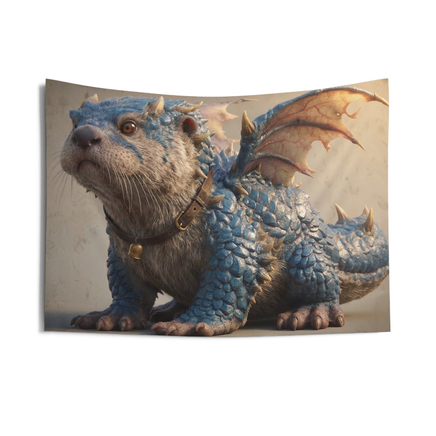 Blue Dragon Otter Indoor Wall Tapestries – Whimsical Guardian with Bell Collar
