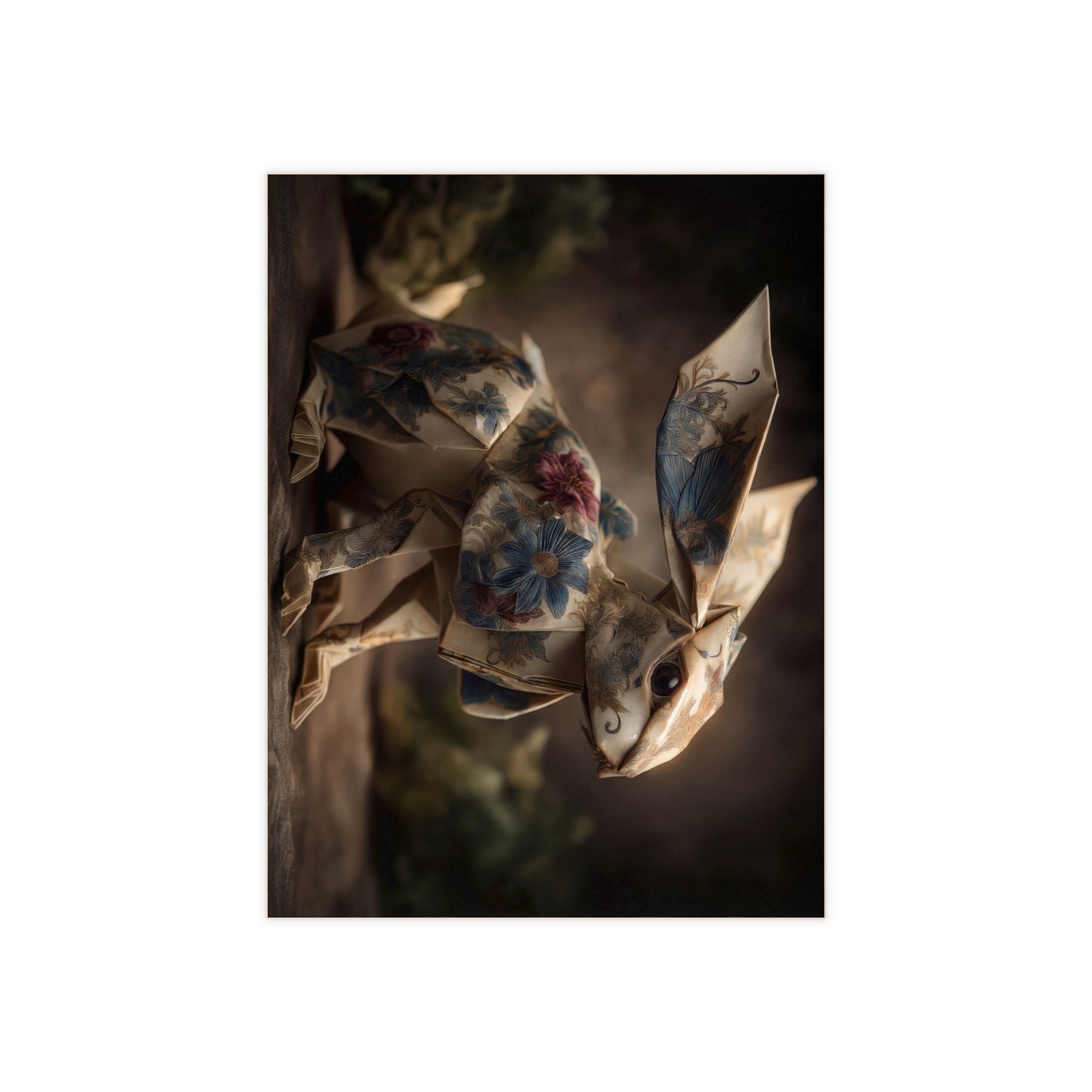 Origami Rabbit with Floral Pattern Ceramic Photo Tile – Whimsical Paper Guardian
