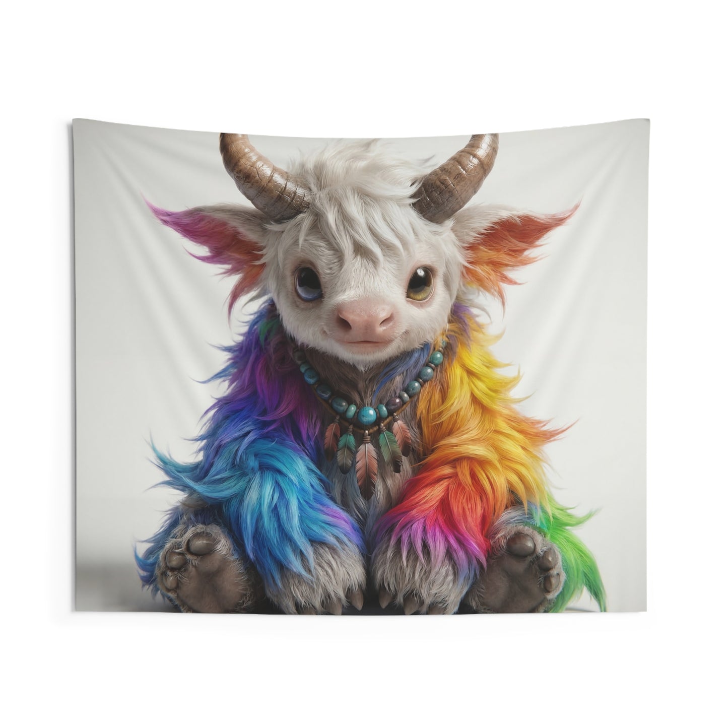 Rainbow Horned Guardian Indoor Wall Tapestries – Whimsical Folklore Creature