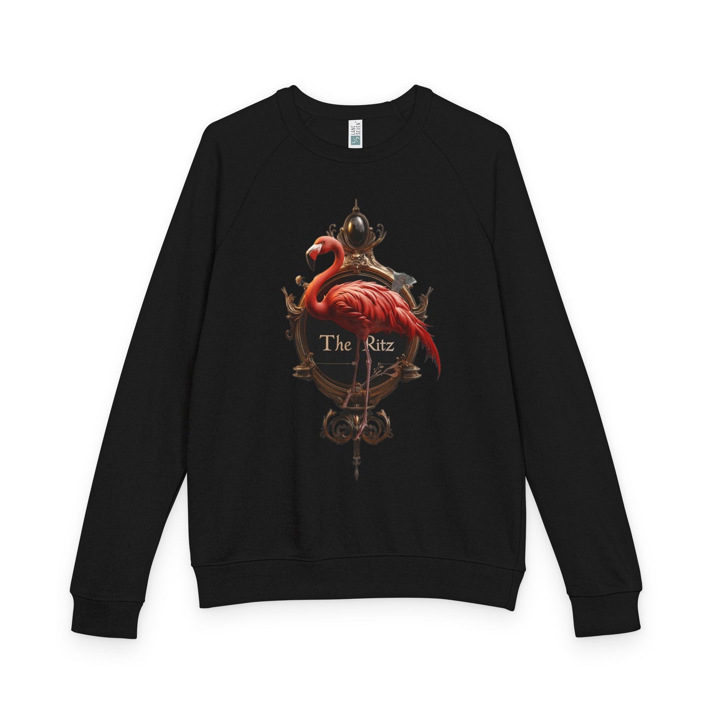 The Ritz Flamingo Unisex French Terry Raglan Crewneck – Gilded Frame and Crimson Feathers Graphic Sweatshirt