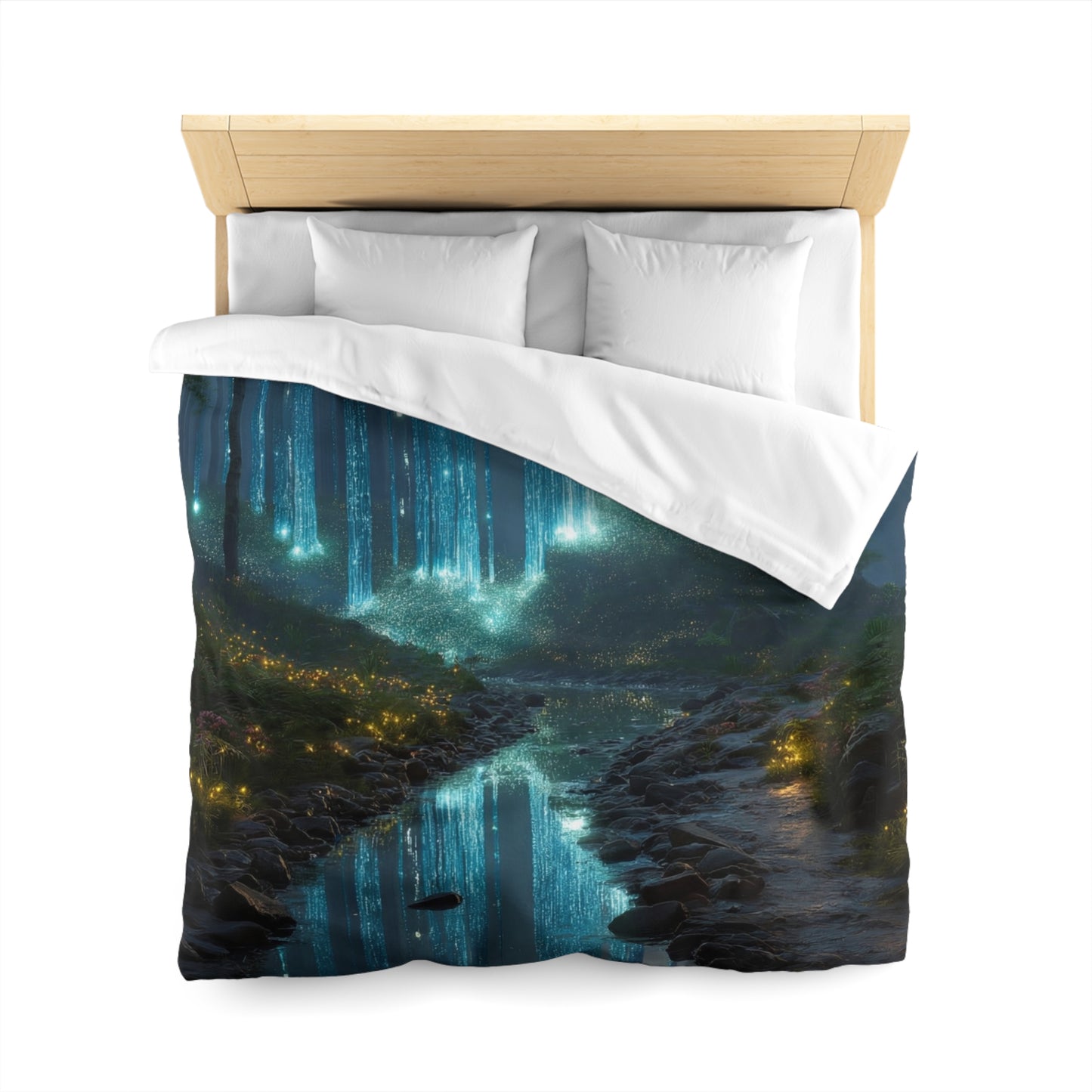 Celestial Waterfall Forest Microfiber Duvet Cover – Azure Light Reverie