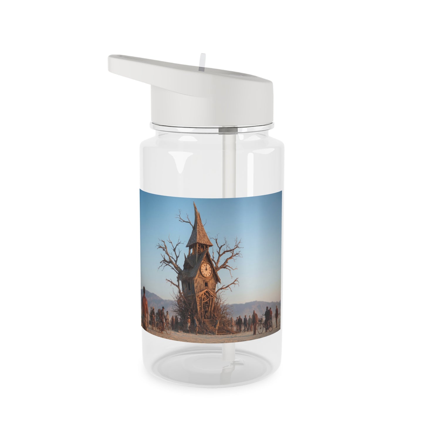Clock Tower Tritan Water Bottle – Worn Wooden Sentinel at Sunset