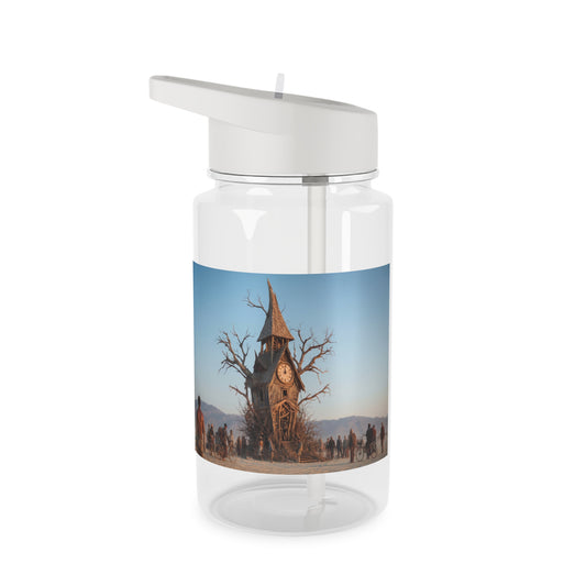 Clock Tower Tritan Water Bottle – Worn Wooden Sentinel at Sunset