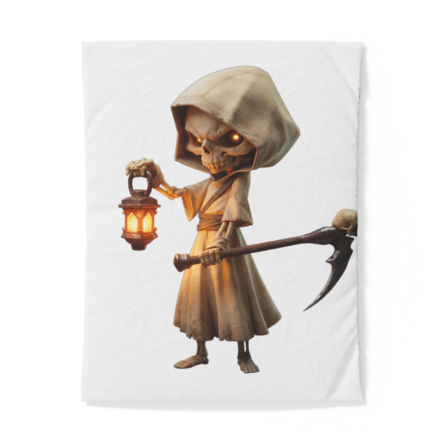 Lantern-Skeletun Cotton Duvet Cover – Hooded Reaper with Glowing Orb