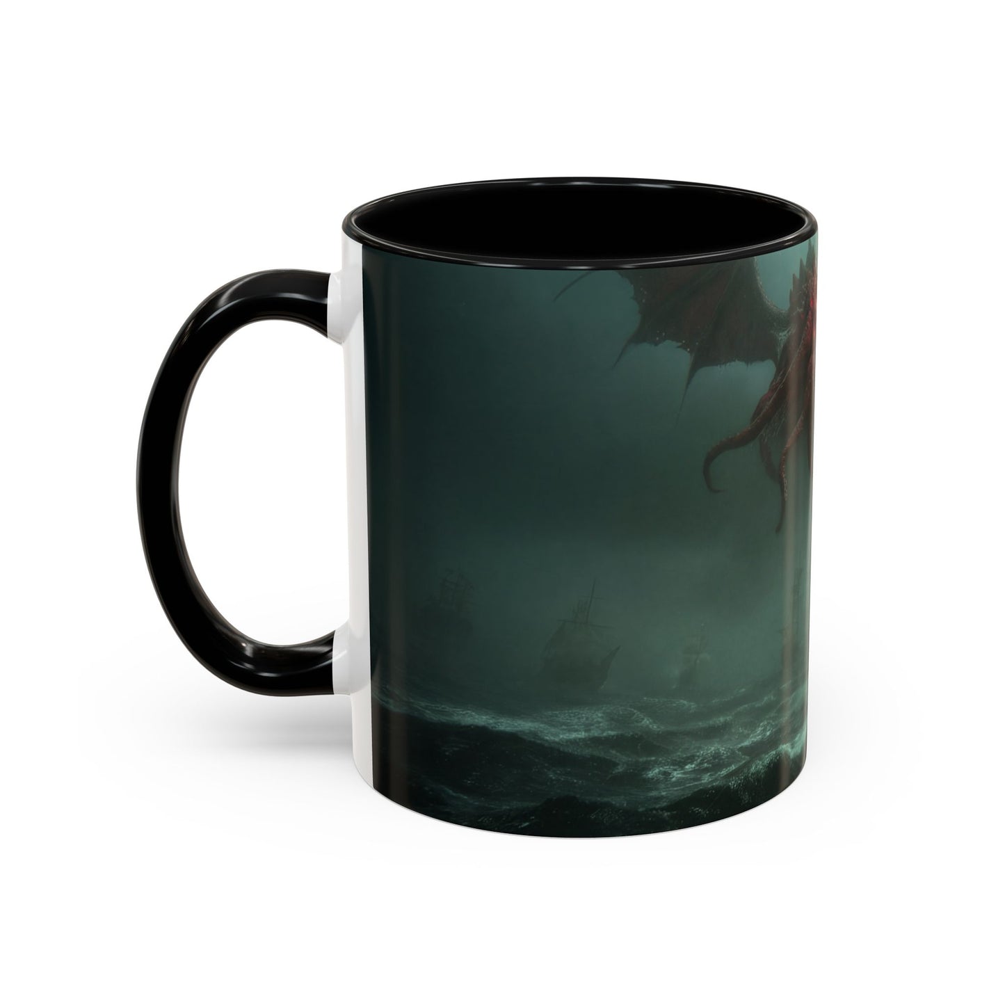 Leviathan Sentinel Accent Coffee Mug (11, 15oz) – Crimson Wyvern Guardian Seascape