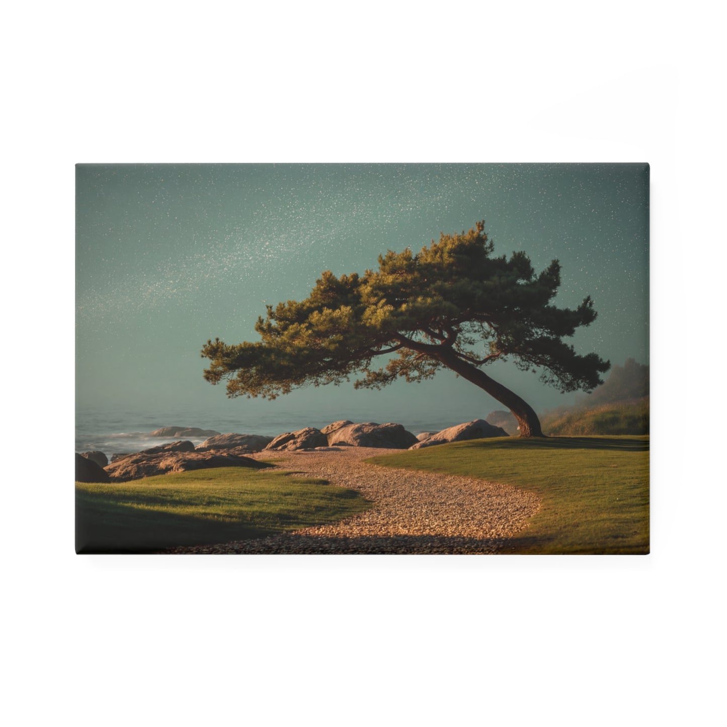 Starlit Sentinel Pine Button Magnet, Rectangle (1 & 10 pcs) – Moonlit Coastwatcher