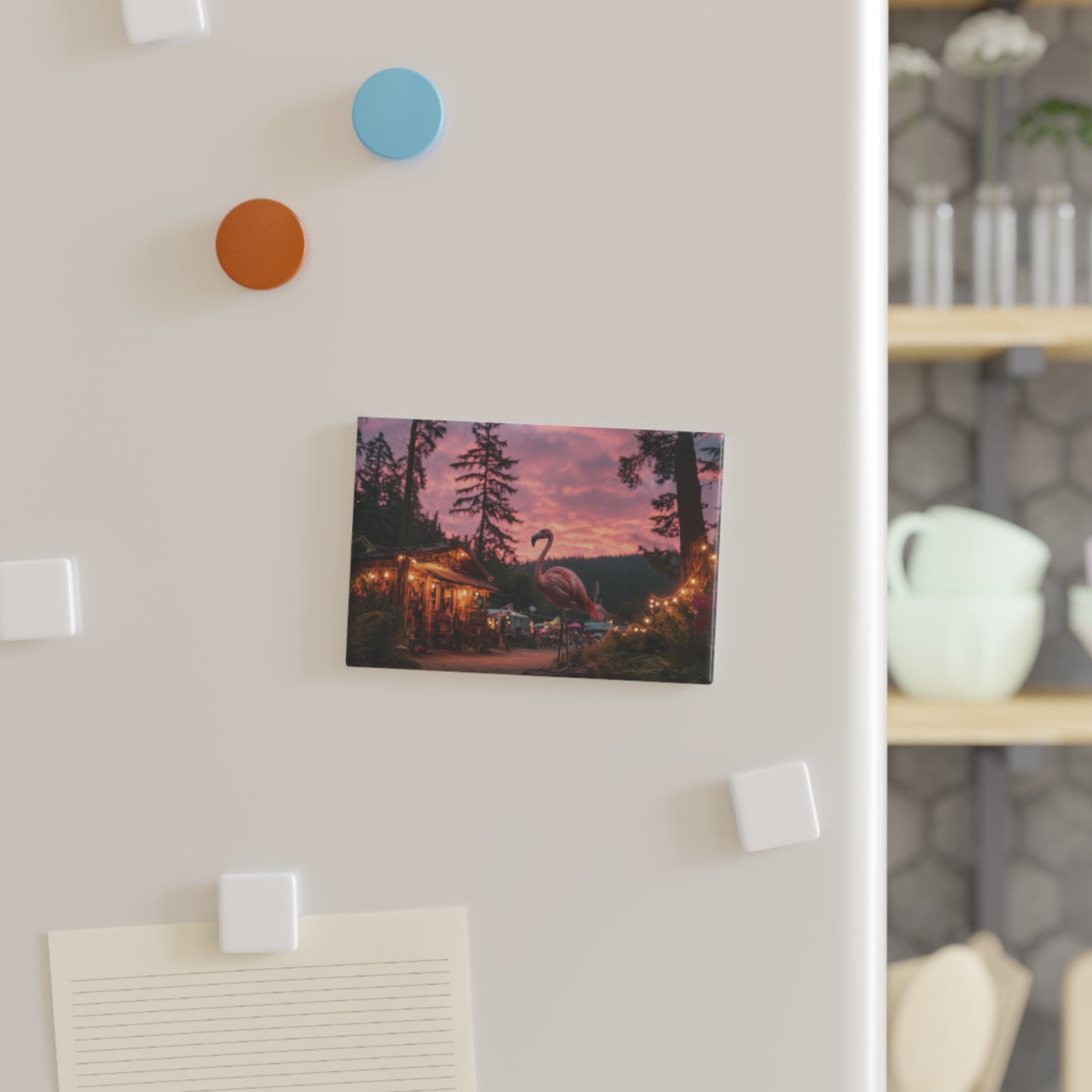Forest Flamingo Button Magnet, Rectangle (1 & 10 pcs) – Twilight’s Unlikely Sentinel