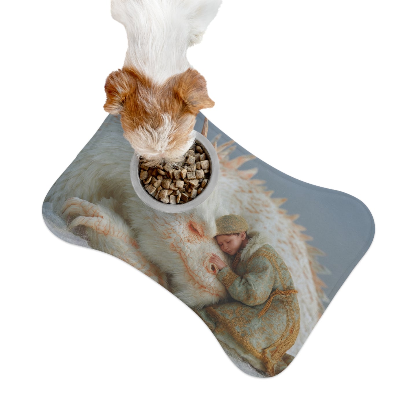 Sleeping Dragon Pet Feeding Mats – Velvet Guardian in Snowy Rest