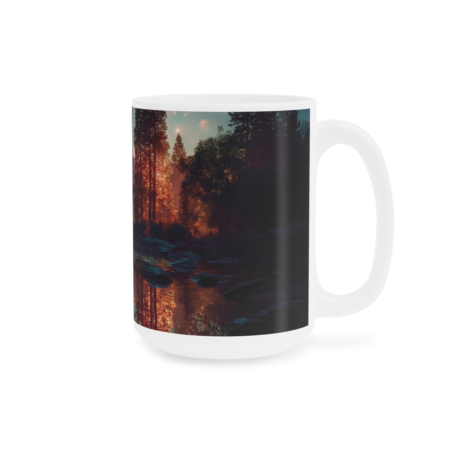 Starlit River Reflections Ceramic Mugs (11oz\15oz\20oz) – Half Dome’s Celestial Mirror