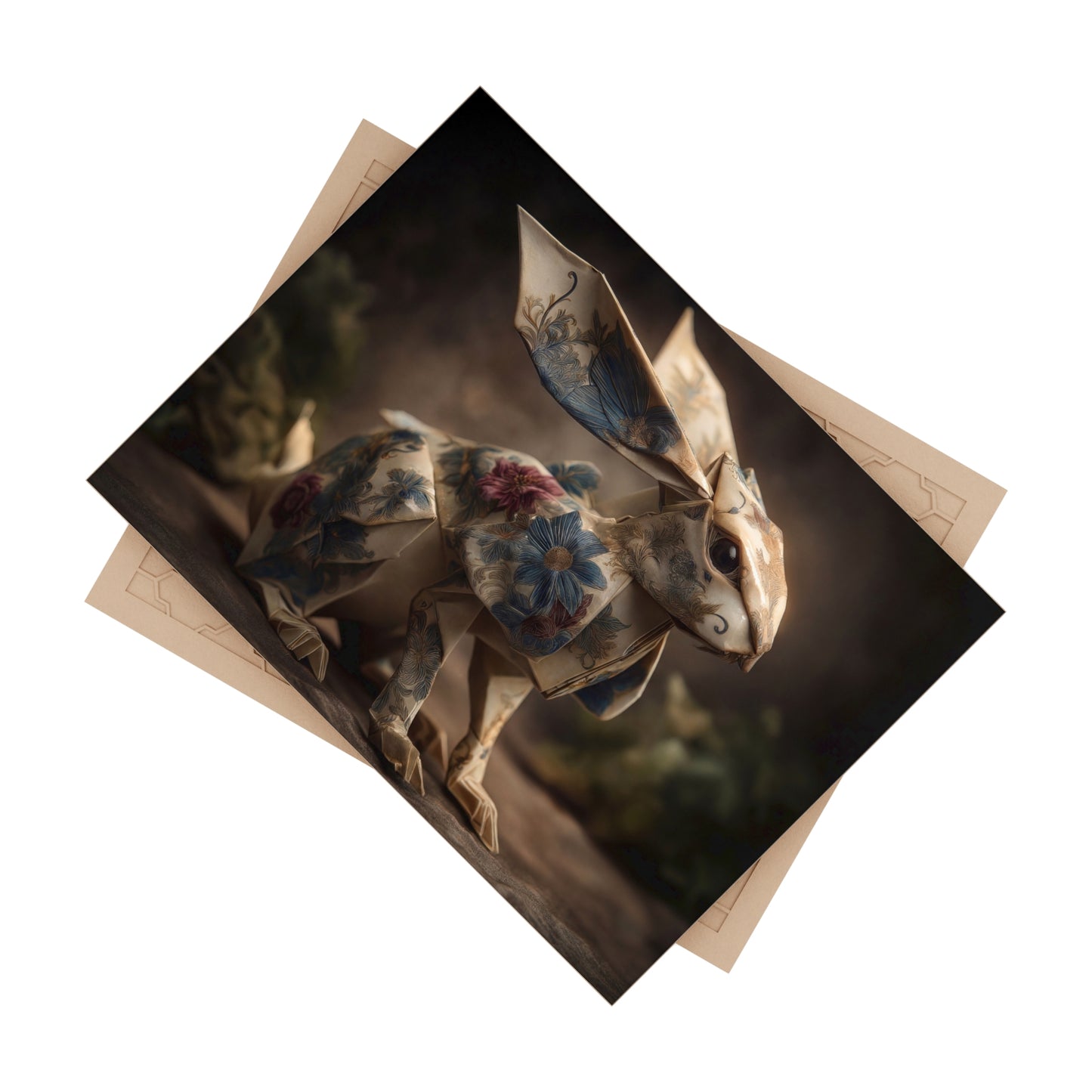 Origami Rabbit with Floral Pattern Ceramic Photo Tile – Whimsical Paper Guardian