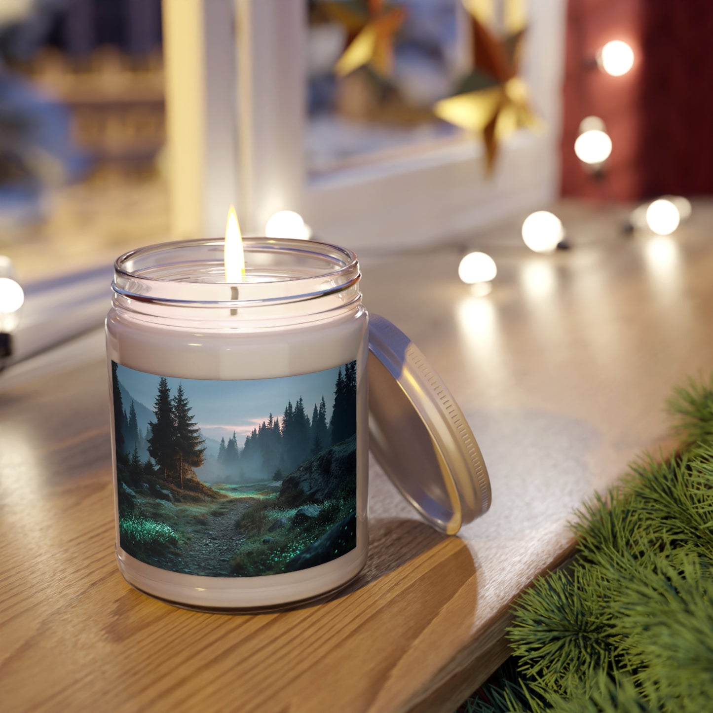 Twilight Glade Scented Soy Candles with White Lid, 9oz – Bioluminescent Forest Pathway