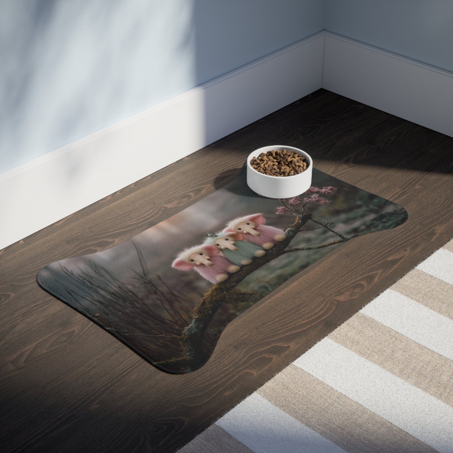 Mossy Branch Elephant Trio – Gentle Forest Guardians Pet Feeding Mats