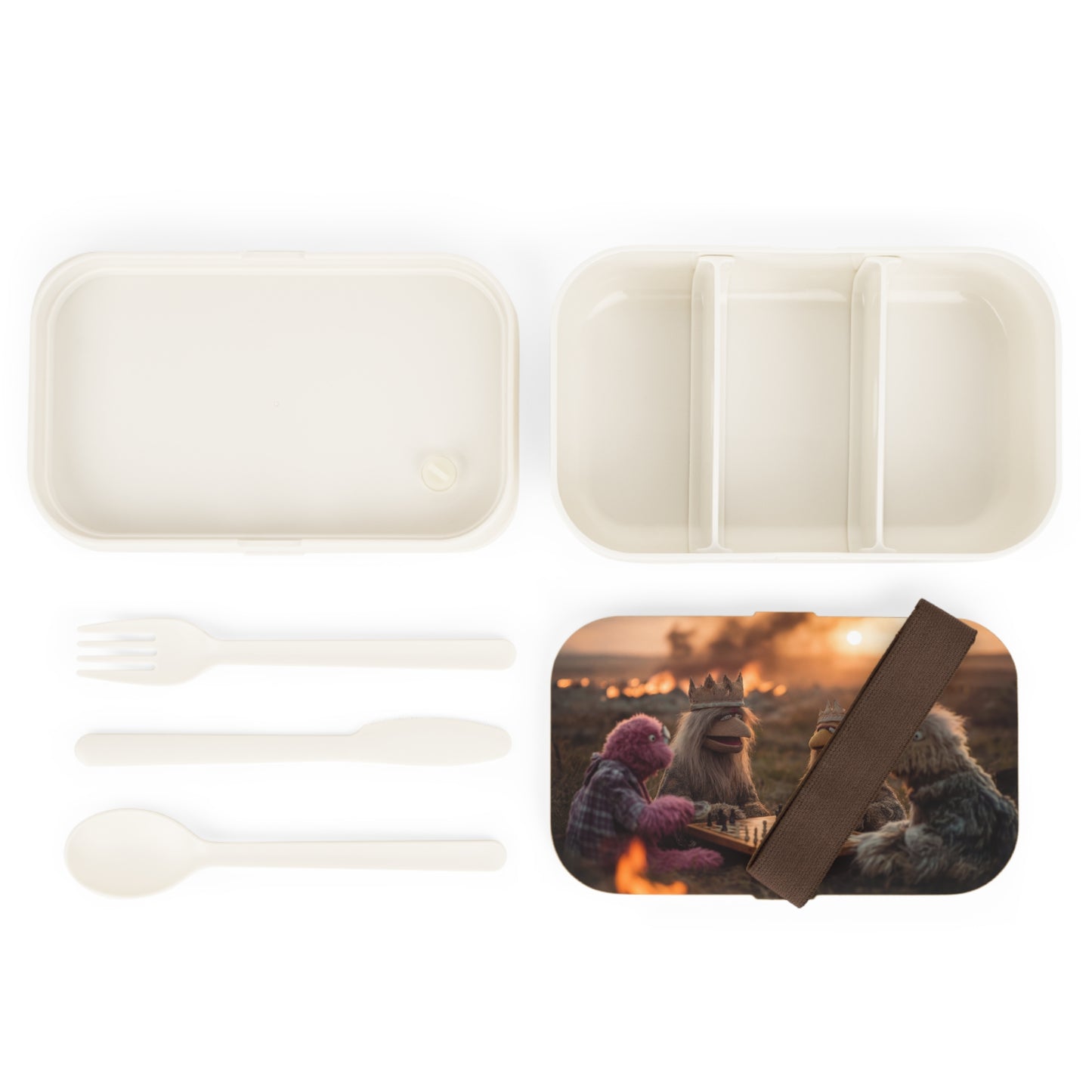 Sunset Chess Kings Bento Lunch Box – Whimsical Puppet Strategy Session