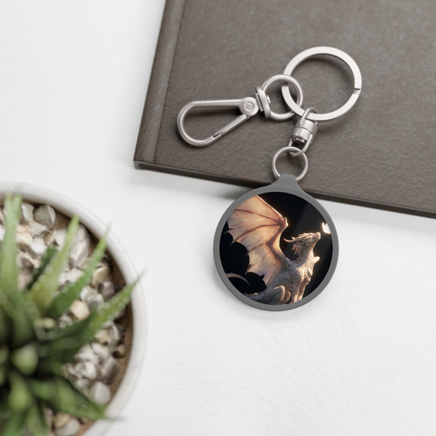 Gentle Dragon and Butterfly Keyring Tag – Soft Glow Whispers of Twilight