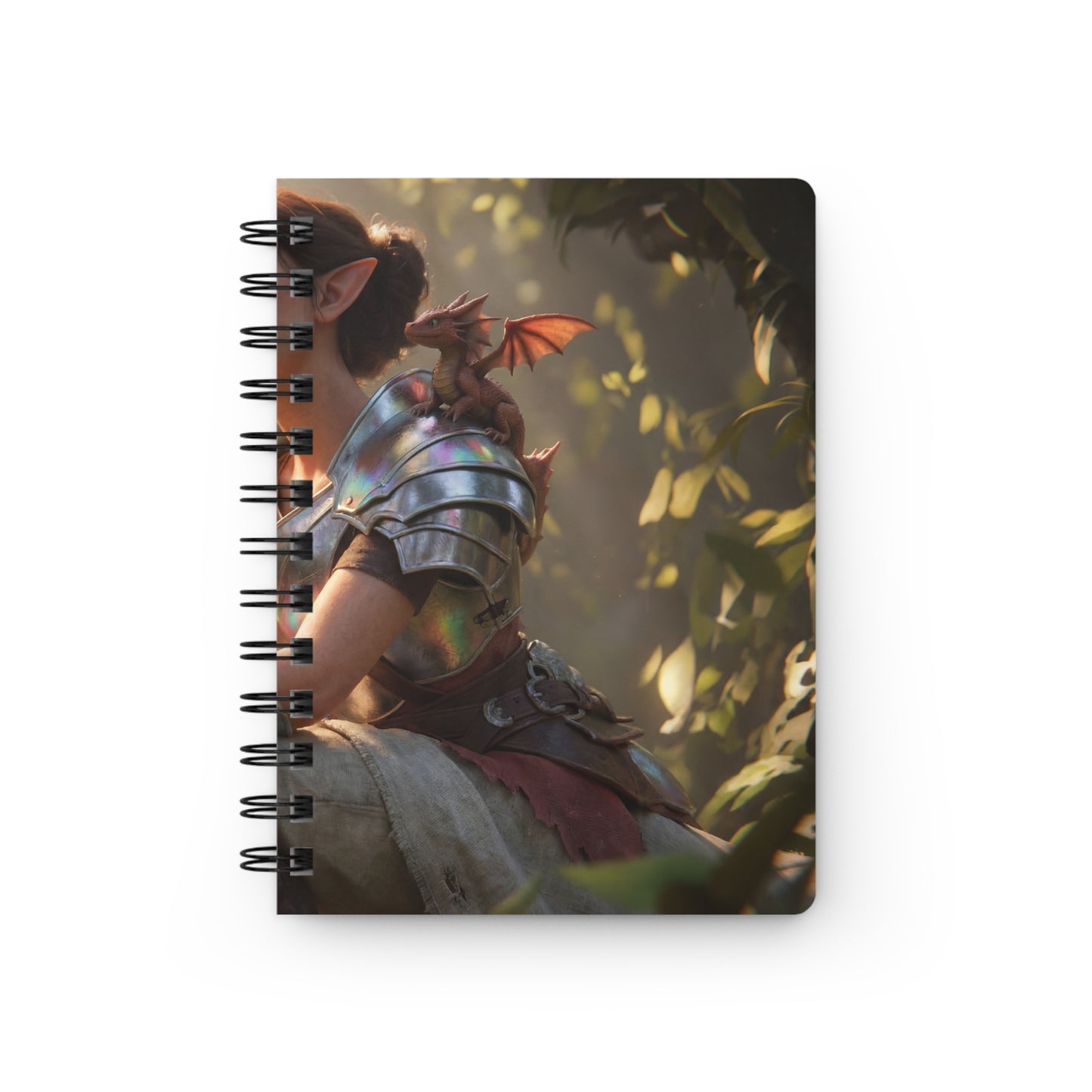 Elf Knight with Dragon Companion Spiral Bound Journal – Sunlit Forest Rest