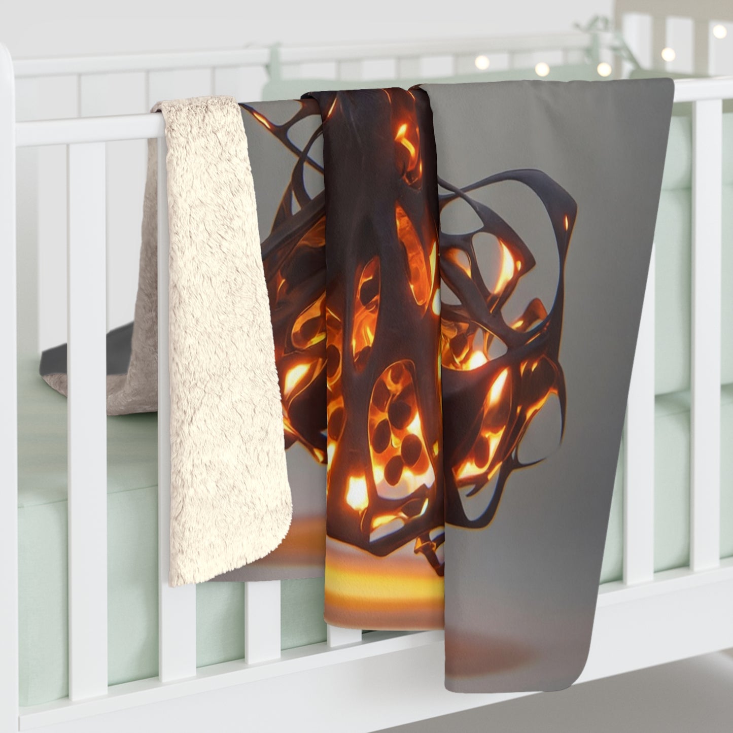 Ember Veil Sherpa Fleece Blanket – Luminous Fire-Thread Gown