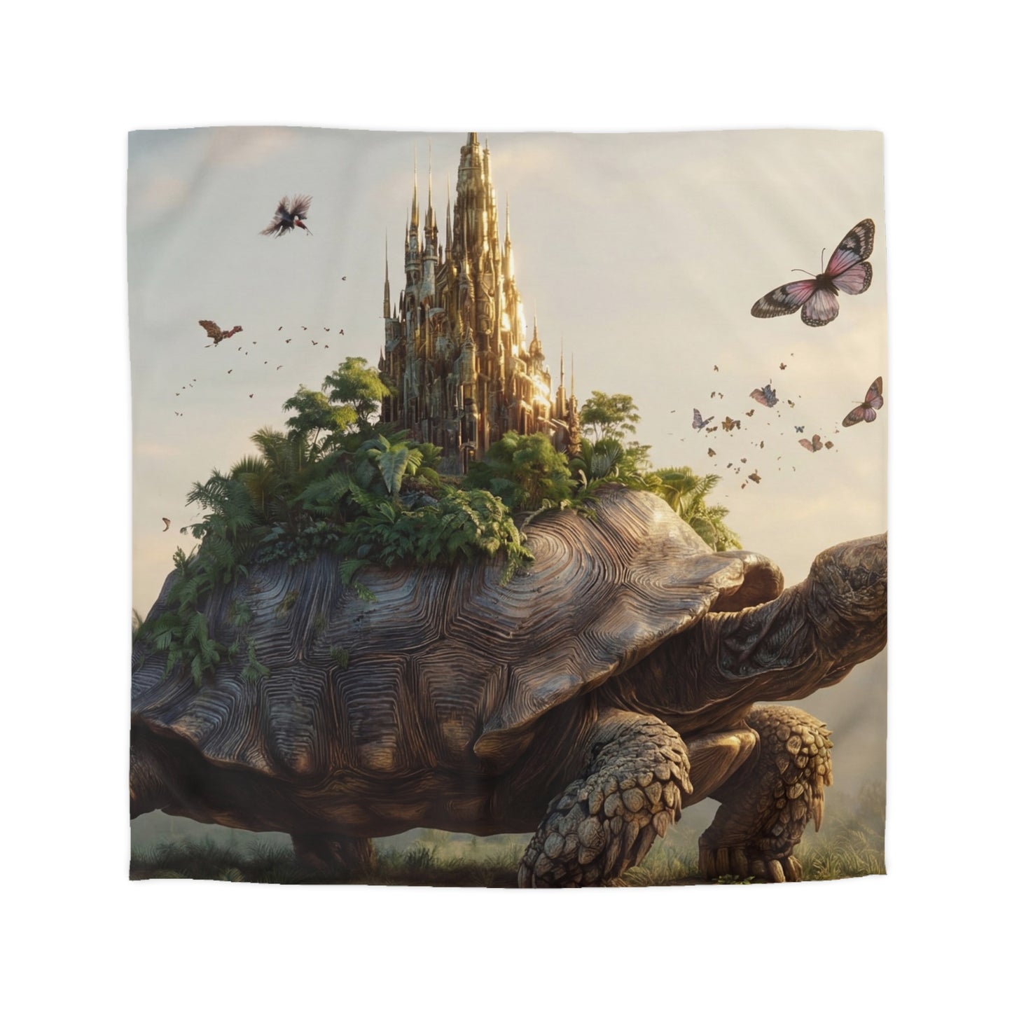 Ancient Turtle Citadel Microfiber Duvet Cover – Golden Castle on a Living Throne