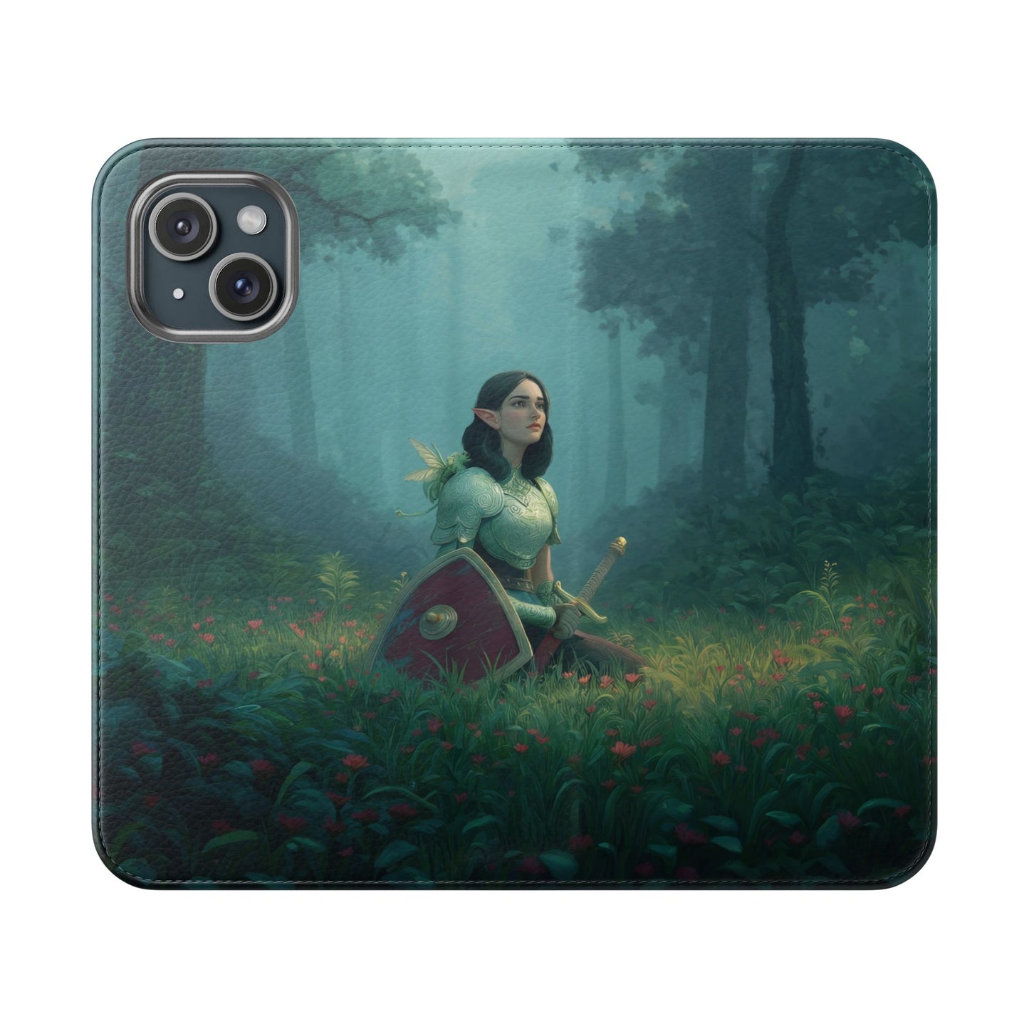 Woodland Sentinel Flip Cases – Green Knight in Misty Grove