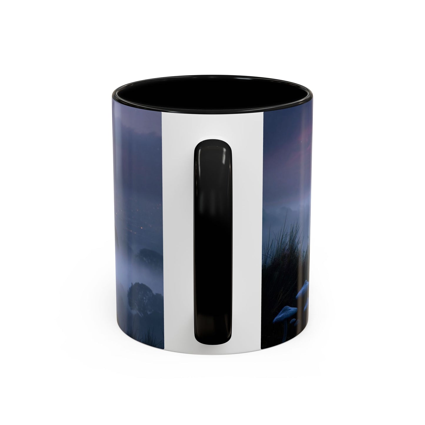 Moonlit Mycophile Accent Coffee Mug (11, 15oz) – Twilight Guardian of the Fungal Peaks