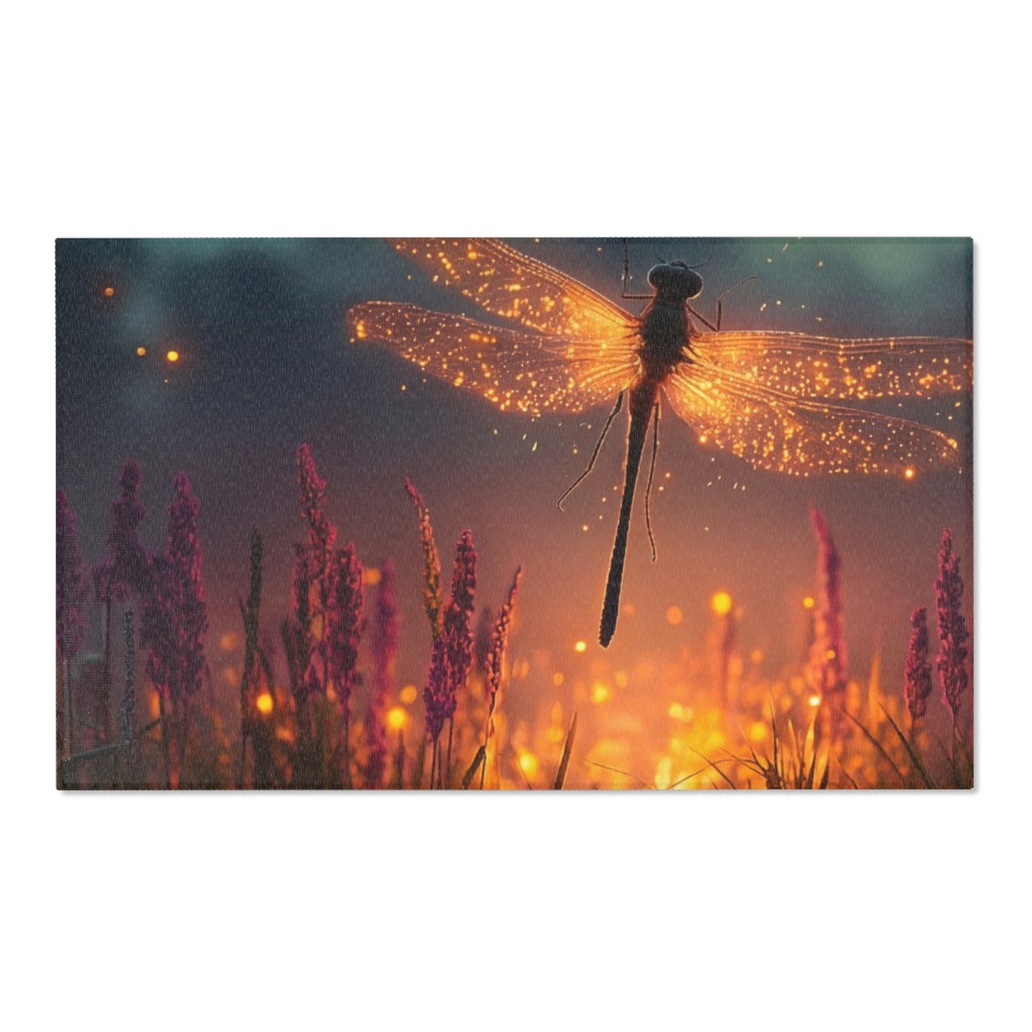Glowing Dragonfly Area Rug – Twilight Meadow Dreamscape