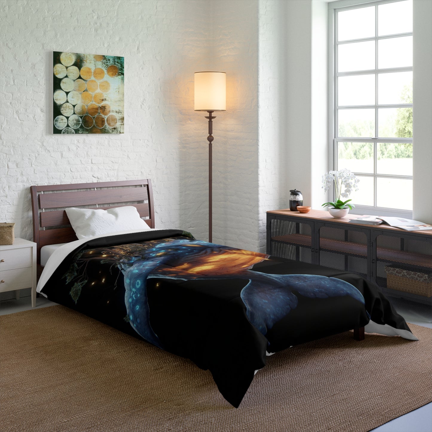 Celestial Whale Comforter – Floating City Amidst Starlight