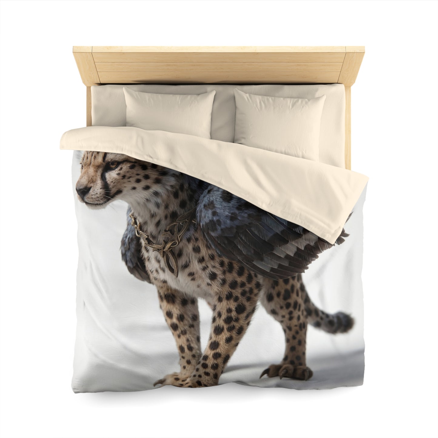 Winged Cheetah Microfiber Duvet Cover – Shadowed Feathers & Feline Grace