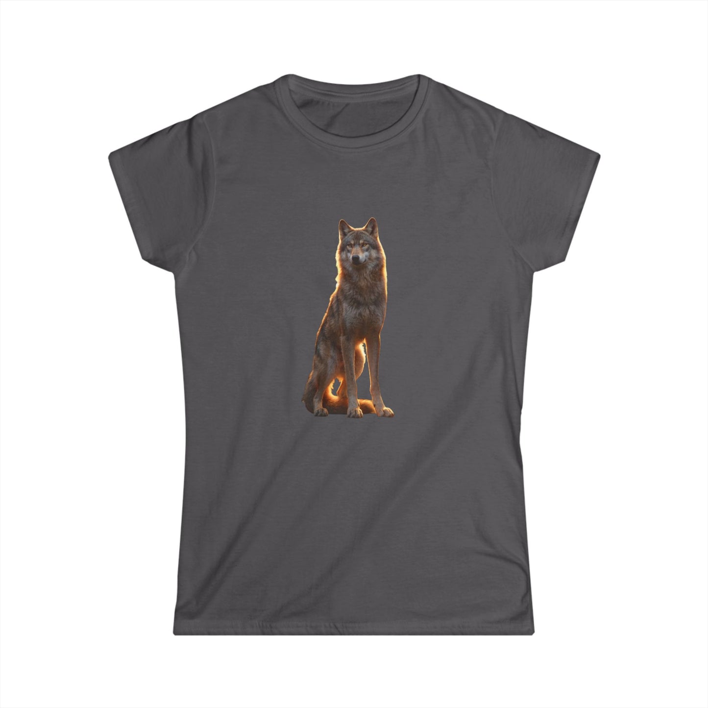 Golden Hour Wolf Women's Softstyle Tee – Amber Sentinel Silhouette