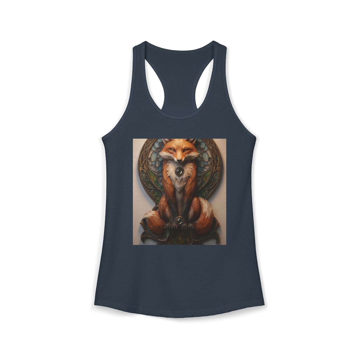 Stained Glass Fox Guardian Racerback Tank – Amber and Teal Artistry