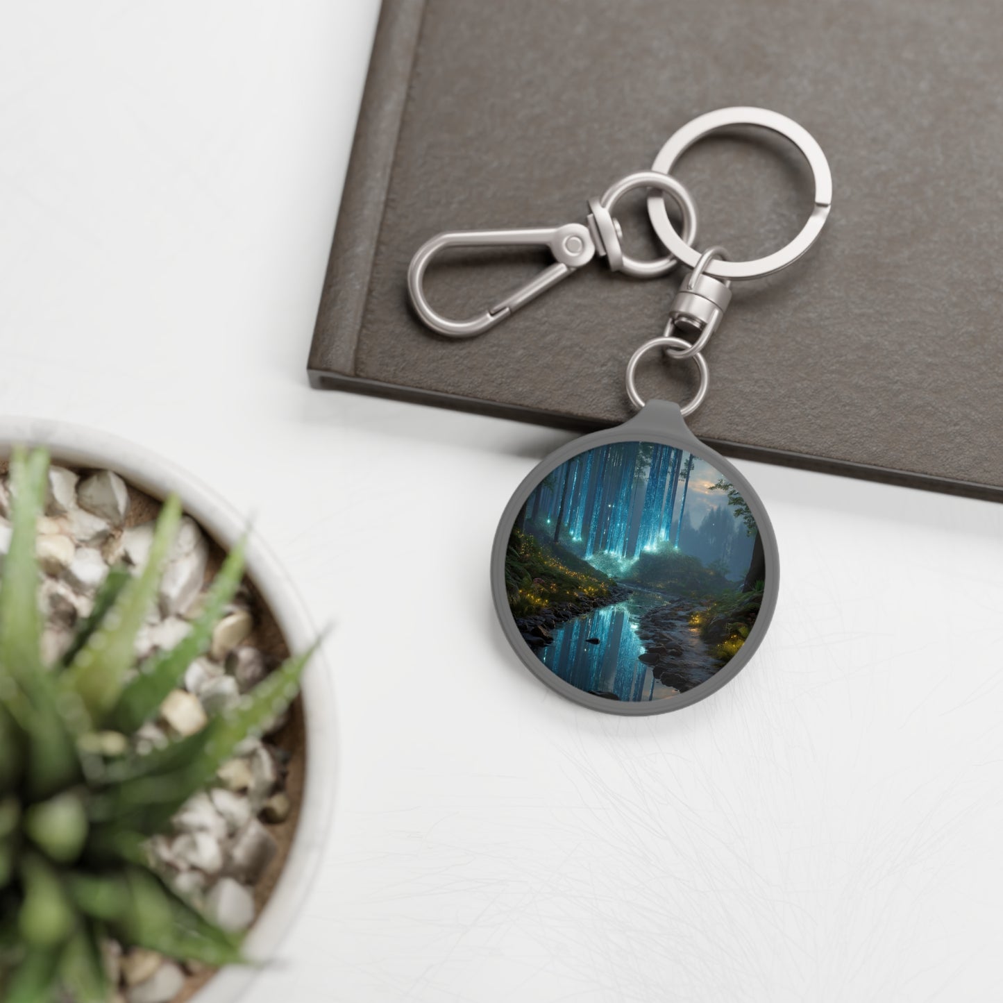 Whispering Forest Keyring Tag – Azure Lightfall Through Ancient Pines