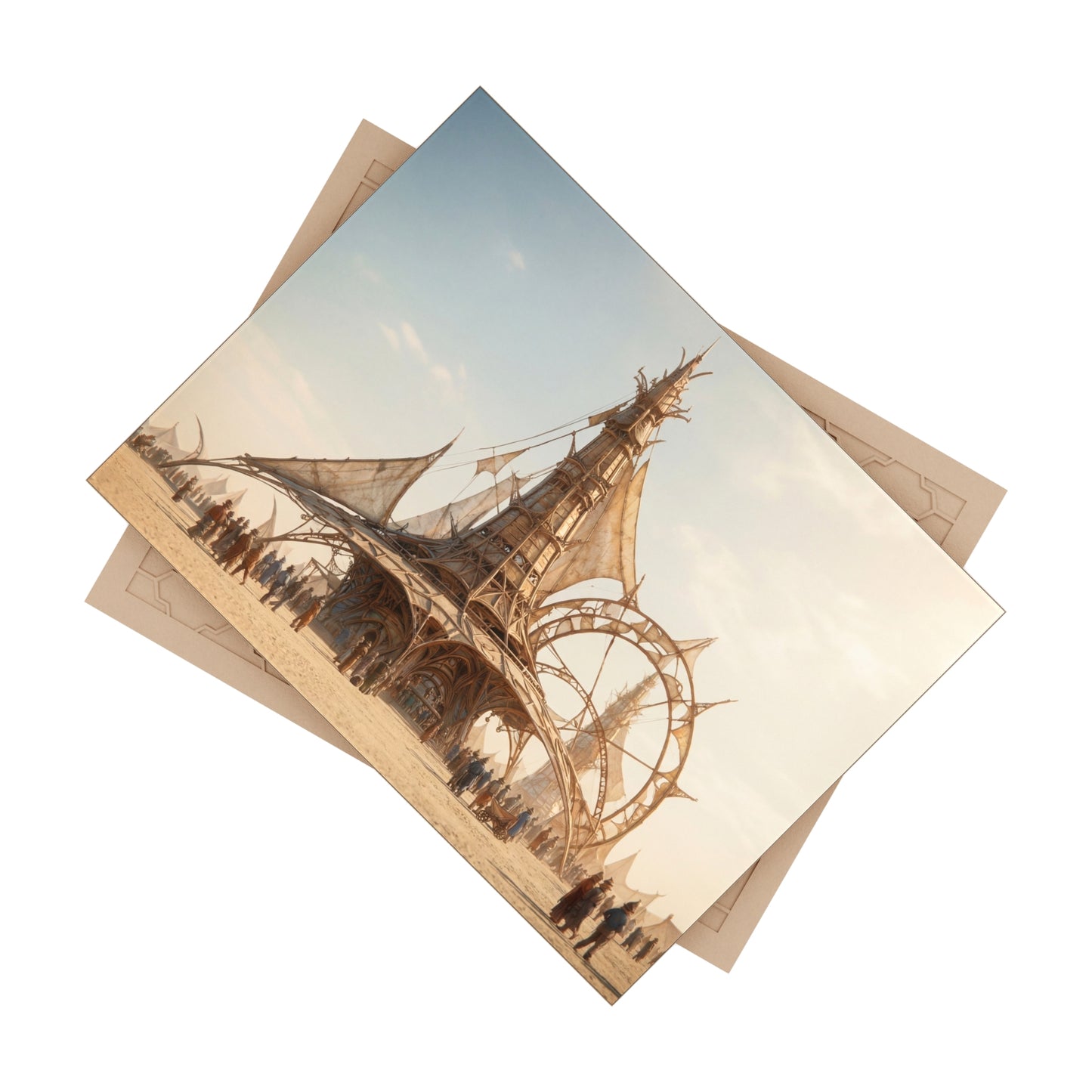Sky-Sail Cathedral Ceramic Photo Tile – Sunset Oasis in the Dunes