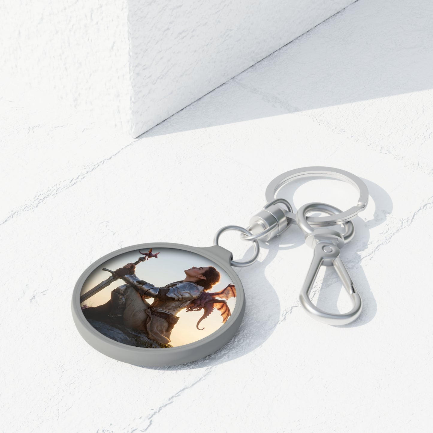 Dragon Knight Keyring Tag – Sunset Sentinel and Winged Companion