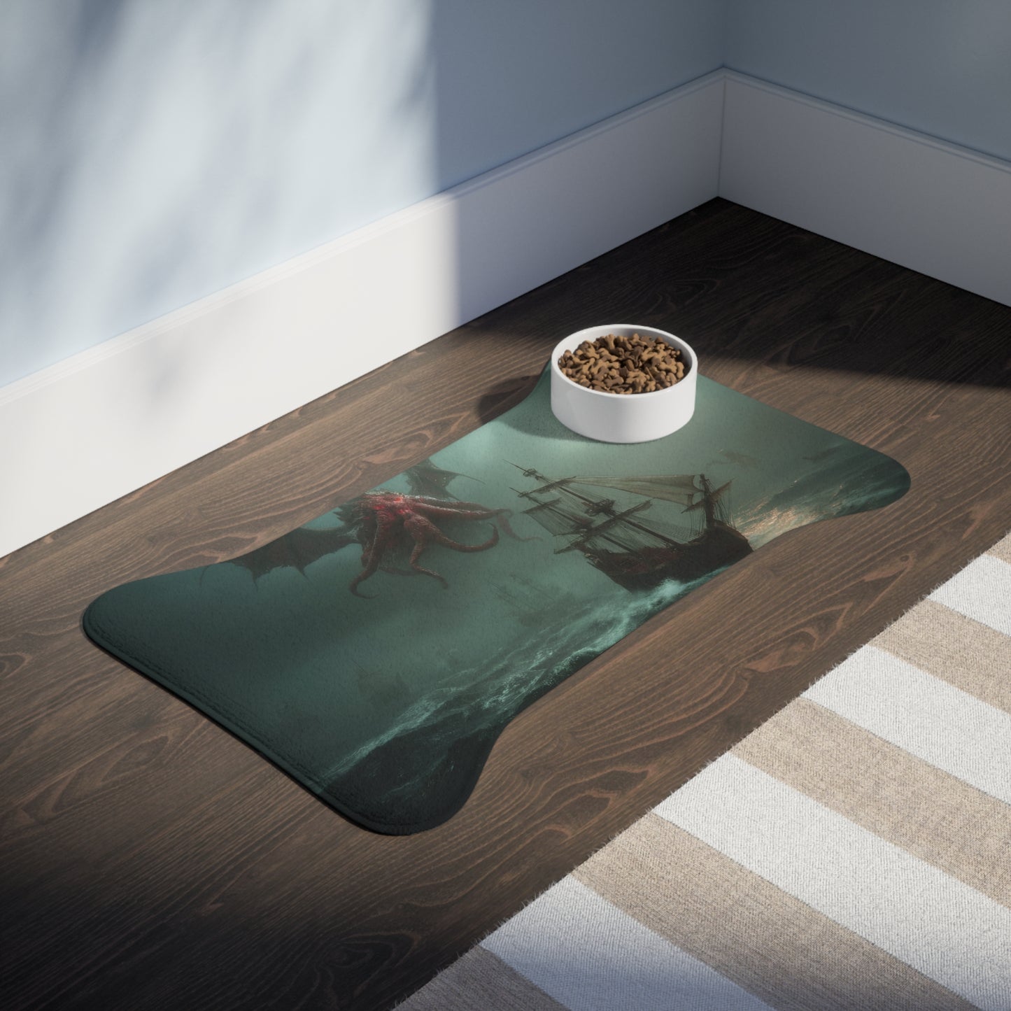Crimson Leviathan Pet Feeding Mats – Storm-Caller Sea Monster Scene