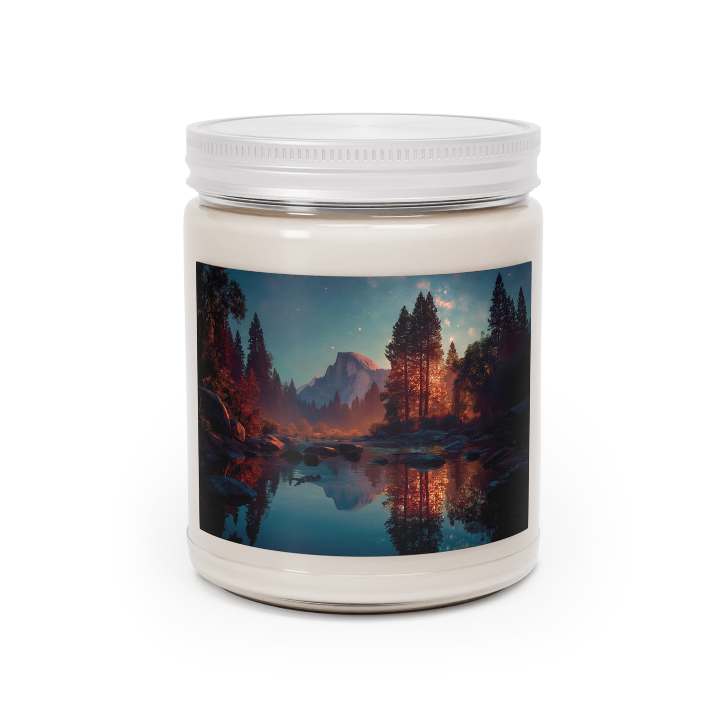 Starlit River Reflections Scented Soy Candles with White Lid, 9oz – Whisper of the Celestial Forest