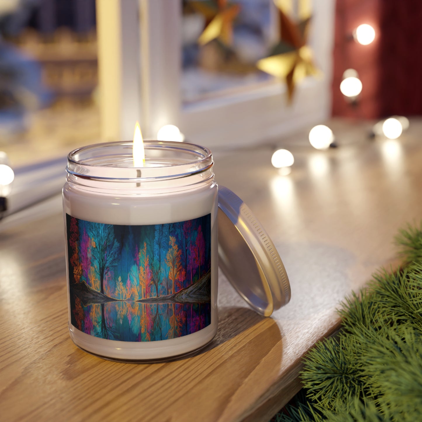 Chromatic Forest Reflection Scented Soy Candles with White Lid, 9oz – Liquid Night Rainbow