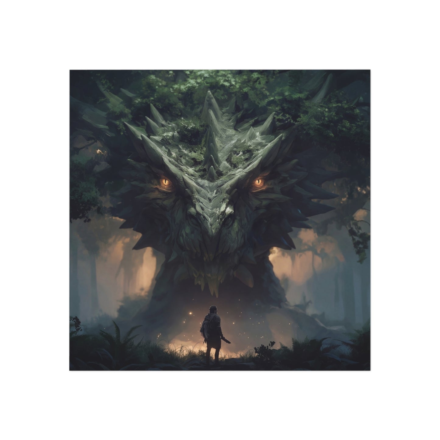 Ancient Forest Dragon Square Magnet – Eyes of the Verdant Sentinel