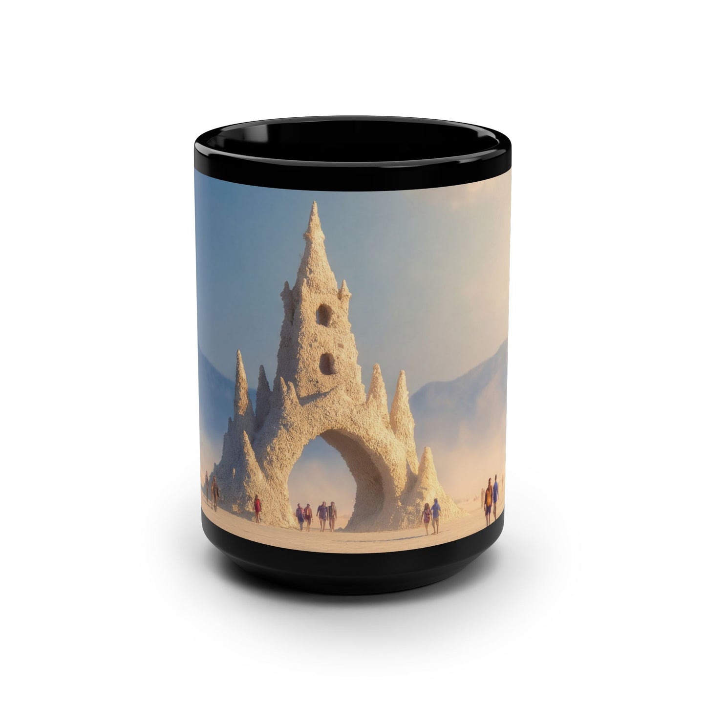 White Tower Black Mug, 15oz – Sunlit Salt Fort at Burning Man